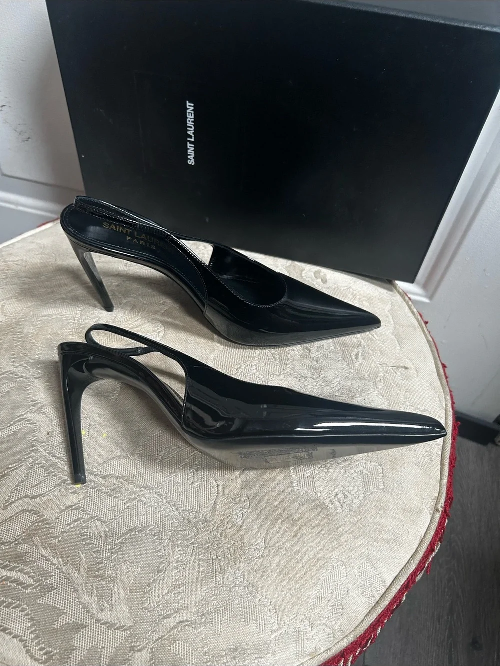 Saint Laurent Black Patent Pointed Slingback Pumps - Picture 1 of 11